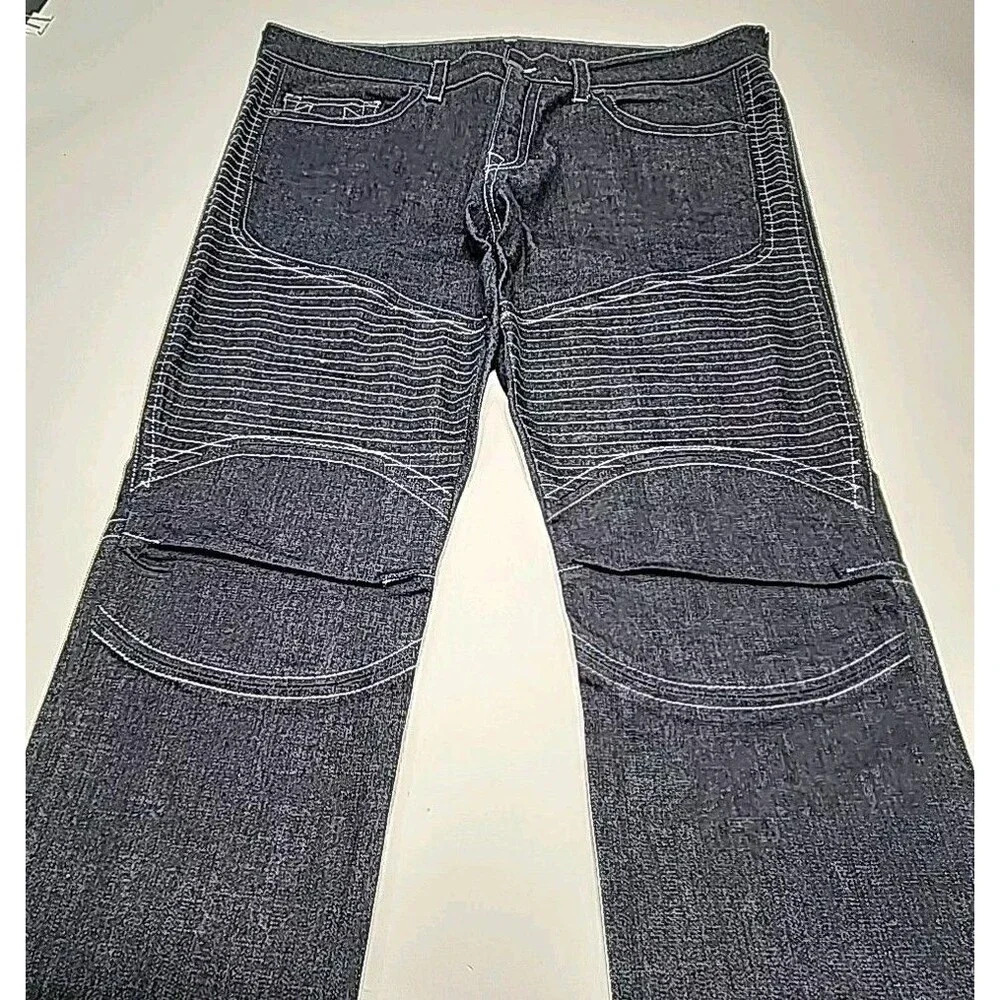 True Religion Jeans Moto Slim Men Sz 42 x 34 Dark Wash Contrast Stitch Textured
